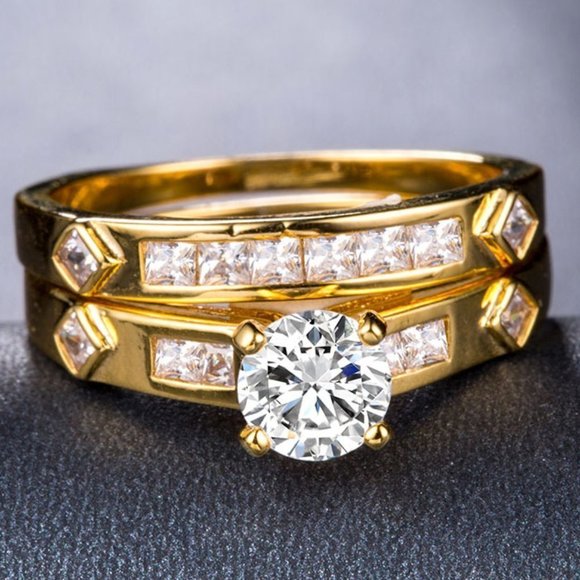 🎊 Pieces Cubic Zirconia Stylish Wedding Couple Ring, FB16FA1019 - Picture 3 of 4